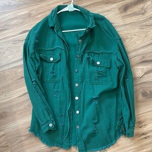Green Distressed Jean Jacket